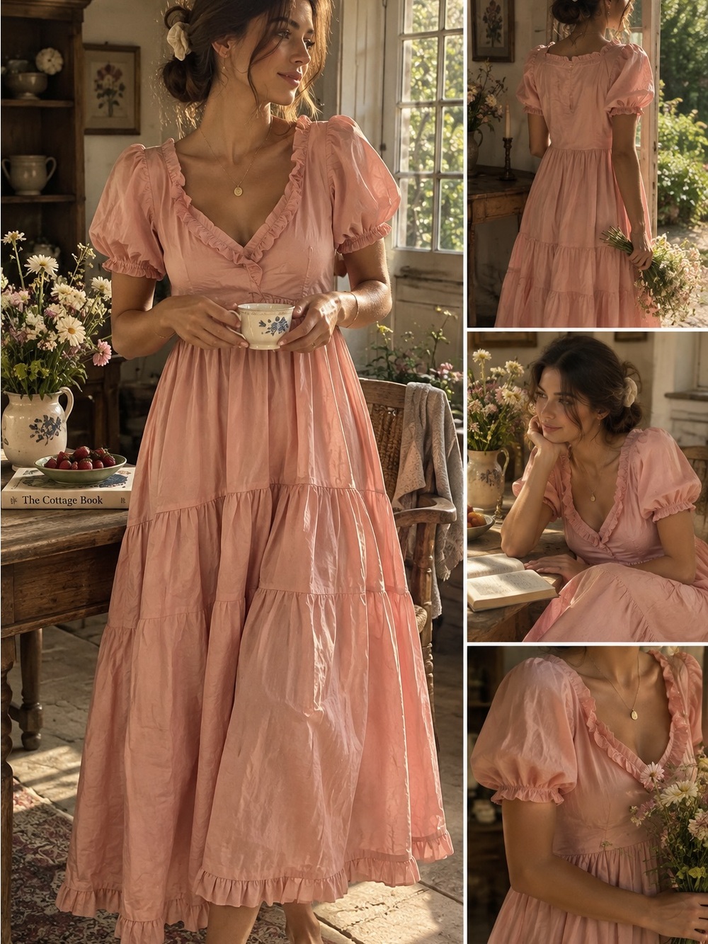 GEE GEE Peach Ruffle Tiered Maxi Dress – Size Large 🌸